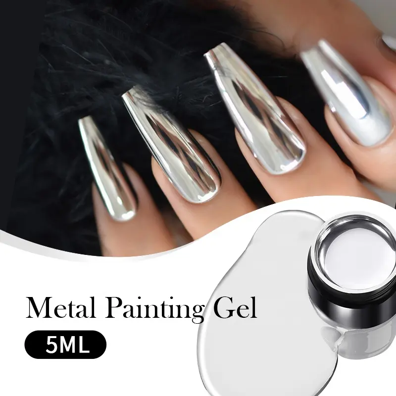 Sinh ra khá mới nâng cấp mật độ cao gương Chrome hiệu ứng Gel sơn bạc kim loại lót gel sơn móng tay tạo ra thương hiệu của riêng bạn