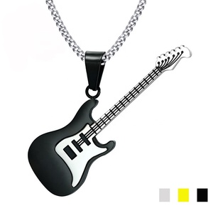 Kalung Liontin Gitar Berlapis Emas PVD Hitam dari Baja Anti Karat untuk Pria, Perhiasan Musik <span class=keywords><strong>Rock</strong></span> - Product Image 1