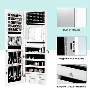 <span class=keywords><strong>Armoire</strong></span> à <span class=keywords><strong>bijoux</strong></span> murale/portable en bois moderne avec bande LED, miroir intégré, plateau cosmétique rabattable, 4 tiroirs, grand rangement - Product Image 2