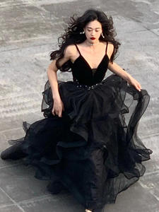 المرأة الصيف الأسود مزاجه الحمالات حزب أنيقة حفلة موسيقية فساتين السهرة - Product Image 6