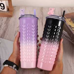 แก้วน้ำเก็บความร้อนสุญญากาศสแตนเลสขนาด 750 มล. ลายไล่สีแบบผจญภัย พร้อมหลอดดูด สำหรับกาแฟและน้ำ  รับสกรีนโลโก้ - Product Image 2