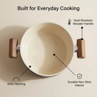 Casserole en acier au carbone antiadhésive 20 24 28 cm avec deux poignées en bois, compatible induction pour la cuisson