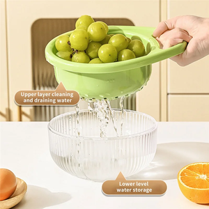 2025 Trendhollow Drain Basket Kitchen Multifunctional Double-Layer Fruit And Vegetable Portable Basket Kitchen Storage - Product Image 3