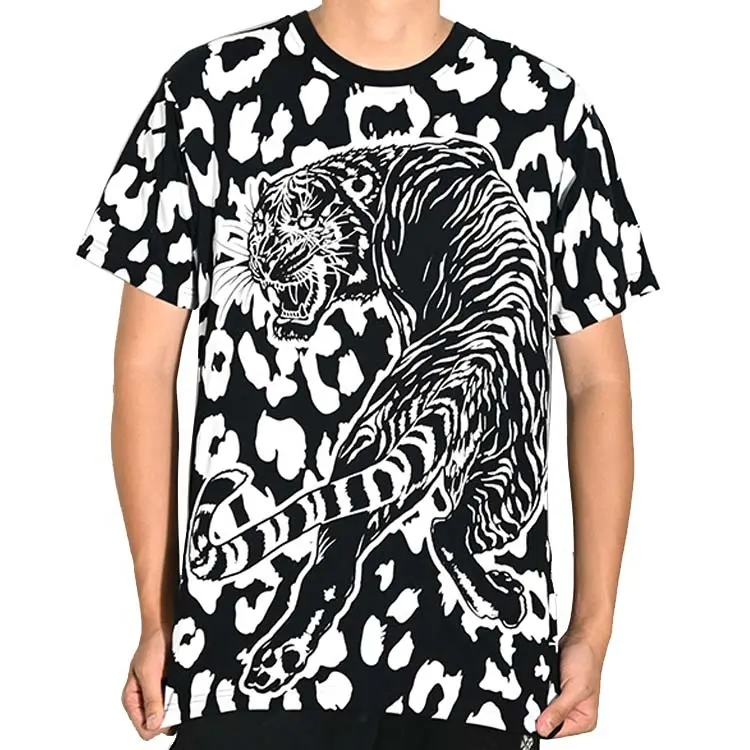Novo design moda leopardo padrão em todo impressão tripulação pescoço camisetas casuais para homens