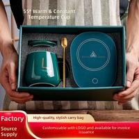 Ensemble chauffe-tasse électrique en gros, tasse en céramique avec couvercle et cuillère, température constante de 55 degrés, coffret cadeau d'entreprise