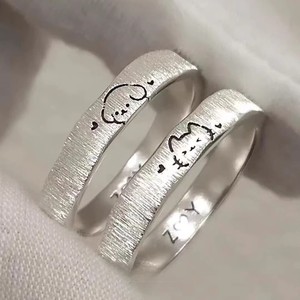 귀여운 커플링 브러쉬드 강아지와 고양이 은도금 합금 오픈링 도매 반지 선물 여성 및 남성 약혼 주얼리 - Product Image 1