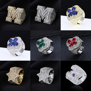 Cincin Pria Lapis Emas Berlian Zirkon Tembaga Hip-Hop Eropa Amerika, Grosir Laris Manis, Model Lintas Batas - Product Image 3