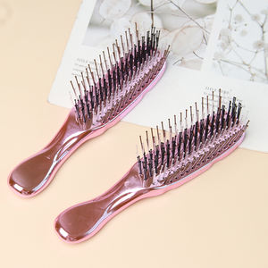 Cepillo de pelo de nailon para desenredar electrochapado rosa a la moda personalizado de fábrica, cepillo de pelo pequeño portátil antiencrespamiento con dientes de seis filas - Product Image 5