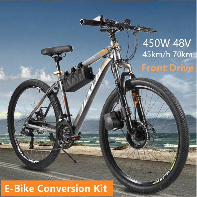 Electric Bicycle Conversion Kit with 450W 48V Front Drive Motor 30-45km/h Speed 20-70km Distance 5.2-13.5Ah Battery for E-Bike