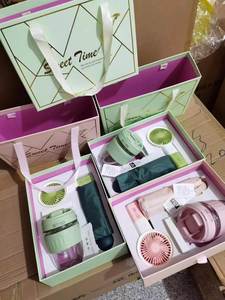 Luxury Summer 3 in 1 Corporate <b>Gift</b> Set Handheld Fan UPF50+ Folding Umbrella Glass Water Cup Custom Logo Bulk Wholesale - Product Image 4