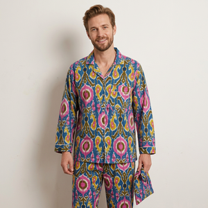 <b>Women</b> Organic Cotton Printed Floral Boho <b>Pajama</b> Set V-neck Long Sleeve Elastic Waist Full Length Casual Sleepwear Summer Wear - Product Image 1