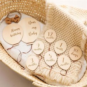 Nuevo Set de Accesorios para Fotos de Baby Shower, Letreros de Madera con Forma de Globo, Tarjetas de Hitos Mensuales, Letreros de Madera para Recién Nacidos - Product Image 1