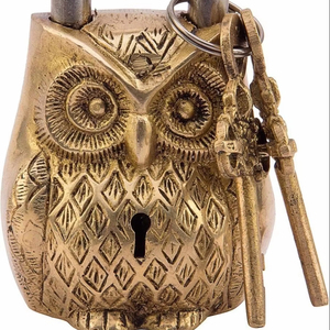 Owl Guardian Oval Brass & Stainless Steel Waterproof <b>Padlock</b> with Keys Secure Functional & Stylish - Product Image 2