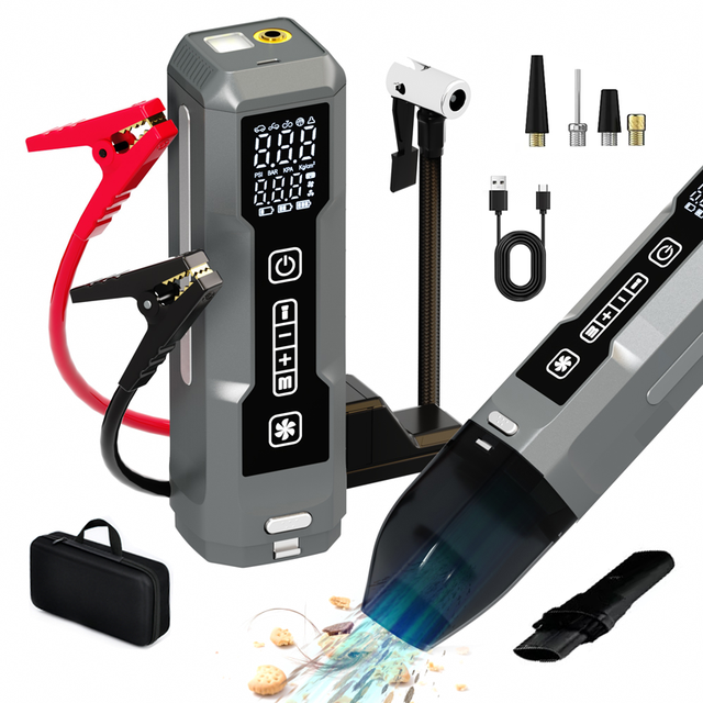 Air Compressor 150PSI 6000mAh Battery Jumper Starter Portable 6 In1 Car Jump Starter with 6000Pa Suction Wireless Vacuum Cleaner