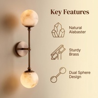 Applique murale de luxe à 2 lumières en laiton, alabâtre naturel, LED E12, pour salon moderne, garantie 2 ans
