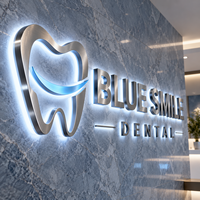 Enseigne LED 3D en aluminium rétroéclairée personnalisée pour clinique dentaire, dentiste, usine, décoration murale de fond de réception de bureau, logo
