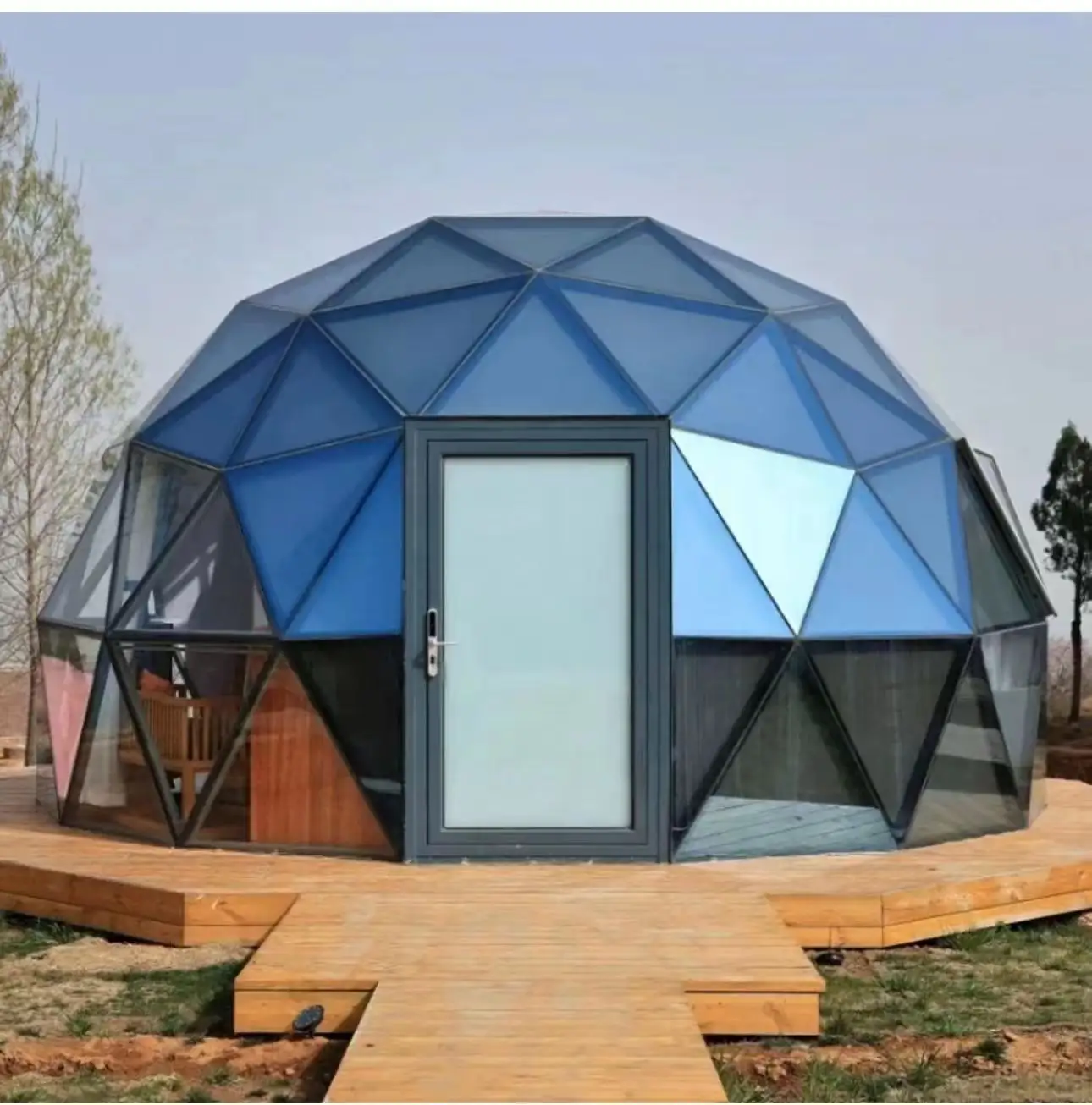 2024新しい屋外高級防水ホームホテルイグルードームガラスPVCカバー測地線グランピングイグルードームテント