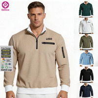 Sweater Pria Ukuran Besar Motif Tekstur Logo Kustom Grosir, Model Kasual Sporty Lengan Panjang dengan Ritsleting 1/4 untuk Musim Gugur dan Musim Dingin