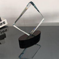 Trophée en cristal de diamant, plaque personnalisée avec logo gravé, récompense commémorative pour compétition sportive avec base noire