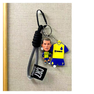 Llavero con Camiseta de Estrella de Fútbol, Juego de <span class=keywords><strong>Tres</strong></span> Piezas con Cordón, Colgante de Ronaldo, Neymar, Haaland, Recuerdo para Fanáticos del Fútbol, Regalo - Product Image 2