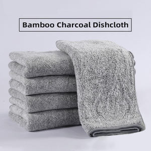 Charbon de bois de bambou carré épaissi absorbant Non gras écologique torchon de cuisine vaisselle Ultra Fine fibre nettoyage récurage - Product Image 2