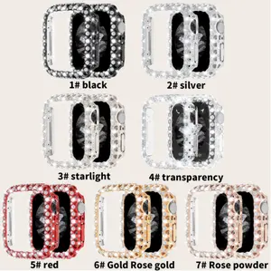  Liefde Diamant Pchollow Hoesje Voor Apple Watch S9 Iwatch 8765 Diamant Full Protection Harde Pc Cover Bumper