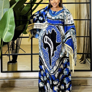 Wholesale Women Wear Satin Silk African Robe Muslim Sequin With Headbands African Evening Dress Loose Robe Maxi Dress for Women - Product Image 2