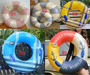 Anillo de natación extra grande y grueso para adultos con puerta de aire doble y manija, flotador de piscina portátil, salvavidas inflable circular - Product Image 6