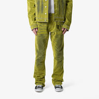Ensemble veste en jean et pantalon évasé pour homme, logo personnalisé du fabricant, vert vintage, lavage vintage, rivets floqués