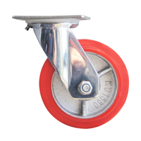Roulette robuste de 4 pouces à noyau de fer de style coréen Roulettes rouges en PU avec support en acier inoxydable 304 Roues à roulettes tout terrain