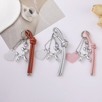Porte-clés artisanal personnalisé en cuir avec pendentif animal, breloque de sac, cadeau pour couple, pour lui et pour elle