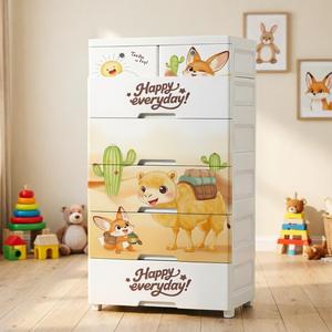 Armoire de chambre d'enfant à <span class=keywords><strong>6</strong></span> niveaux avec motifs d'animaux du désert, avec serrures de sécurité, armoire de rangement pour jouets, <span class=keywords><strong>commode</strong></span> en plastique avec <span class=keywords><strong>tiroirs</strong></span> - Product Image 1