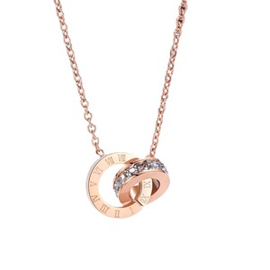 Hot Sale Roman Numeral Double Ring Pendant Necklace Rose Gold Plated <b>Titanium</b> Steel CZ Jewelry for Women Daily Party - Product Image 6