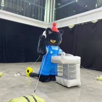 Chat géant gonflable personnalisé jouant du saxophone et faisant du DJ, mascotte de dessin animé gonflable réaliste, modèle d'animal gonflable de dessin animé