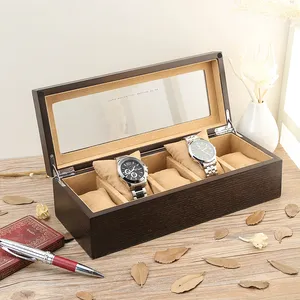 Fábrica al por mayor logotipo personalizado reloj de madera gabinetes casos caja de almacenamiento de madera vitrina para el reloj