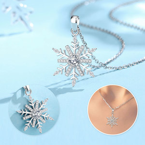 Рождественский подарок, белый кубический цирконий, зимний белый кулон со снежинкой, 925 стерлингового серебра, украшения для женщин - Product Image 2