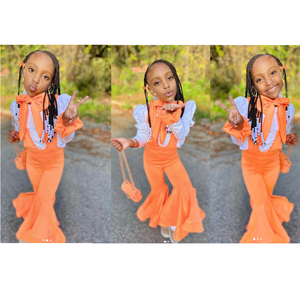 2022 New Summer Spring Hot Sale Bell-bottom Two-piece Suits Cotton Baby Girls Clothing Boutique Bell Bottom <b>Suspender</b> Trouser - Product Image 1