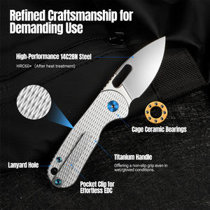 Couteau pliant de camping en acier 14C28N avec manche en alliage de titane, bouton de réglage au pouce, couteau de chasse de qualité supérieure, couteau de poche pour activités de plein air - Product Image 5