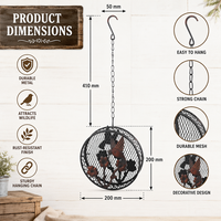 Mangeoire à oiseaux ronde en fer forgé antique avec ornement floral, chaîne de suspension, résistante à l'eau et à la rouille, pour jardin extérieur