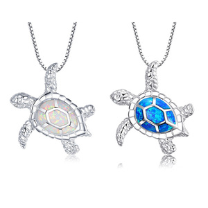 Colgante de Plata de Ley 925 con ópalo de Fuego Azul para mujer, colgante de tortuga marina - Product Image 1