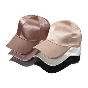 wholesale 6 Panel sports polyester Sold Silk Lined Satin Baseball Cap hats with ponytail hole women ladies Snapback