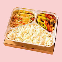 Barquette alimentaire rectangulaire jetable en aluminium alimentaire, écologique, résistante au four, à 3 compartiments, avec couvercle en plastique