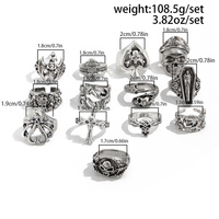 Lot de 13 bagues pour homme, style européen et américain, avec crâne et croix, bijoux rétro, ensemble de bagues Hip Hop Punk