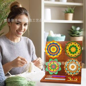 Wooden <b>Crochet</b> Board Square Pegboard With <b>Hooks</b> For DIY Yarn Crafting Desktop Use - Product Image 2