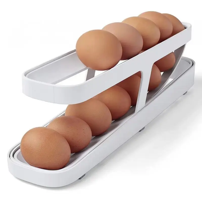 Contenitori da cucina organizzatore per frigorifero in plastica per alimenti rotolamento automatico scatola per uova scorrevoli a 2 strati Dispenser per uova a 2 livelli