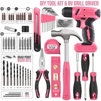 Ensemble d'outils pour femmes avec perceuse sans fil 8V de 57 pièces, kit d'outils de réparation domestique DIY de 126 pièces pour femmes, OEM/ODM