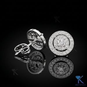 Lab Grown Diamond Double Halo <b>Stud</b> Earrings 14K 18K Solid Gold Pave Circle Women's Jewelry Trendy Party Bridal Anniversary Gift - Product Image 2