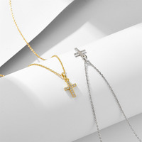 Collar de Plata de Ley 925 con Colgante de Cruz Corta de Jesús, Chapado en Oro de 18K, Joyería Religiosa Simple, para Regalo para Damas