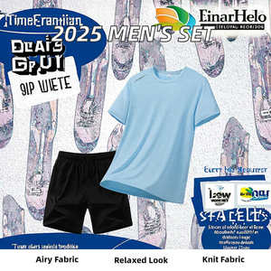 Conjunto Deportivo Casual de Verano 2025 para Hombre, Camiseta Transpirable de Manga Corta, Pantalones Cortos Holgados, Tejido de Punto - Product Image 2