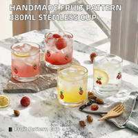 Schattig fruitprint glazen tumbler, aardbei-kersenpatroon, kort drinkglas voor sap, cocktails, huishoudelijk gebruik